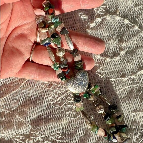 Artisan Crafted Heart & Tumbled Gemstone Bracelet - Picture 10 of 16